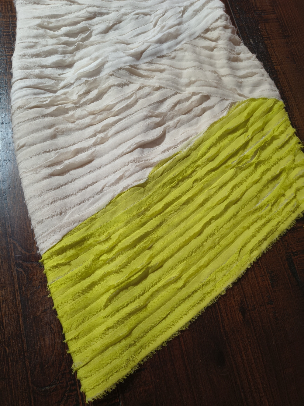 Bebe One-Shoulder Ruffled Mini Dress in Cream and Lime - Picture 12 of 16